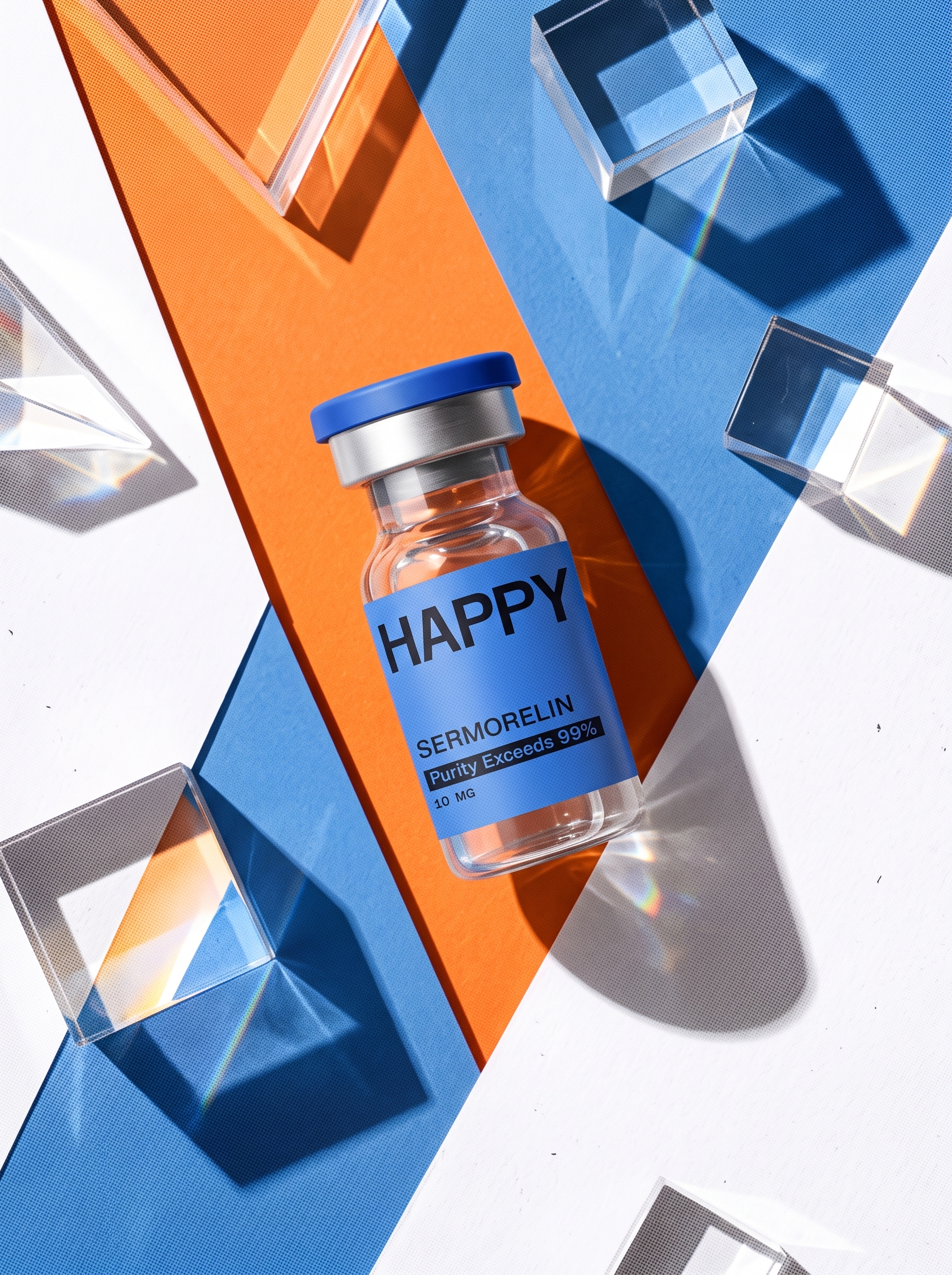 Happy Sermorelin vial with precise geometric forms
